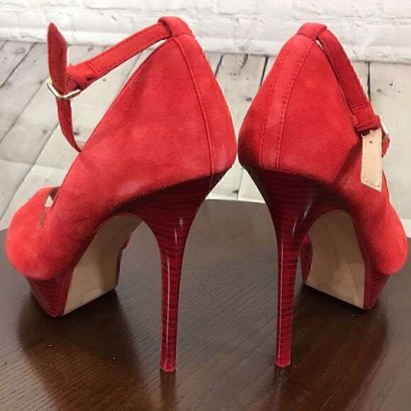 10 ZARA Red Suede Peep platform peep toe high heel GUC - Picture 6 of 8